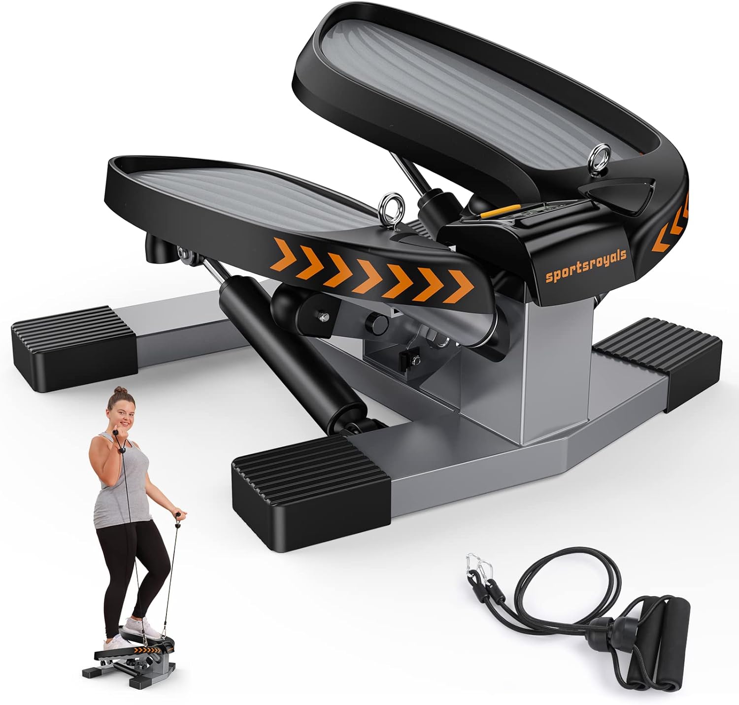 Sportsroyals Stair Stepper for Exercises-Twist Stepper with Resistance Bands and 330lbs Weight Capacity